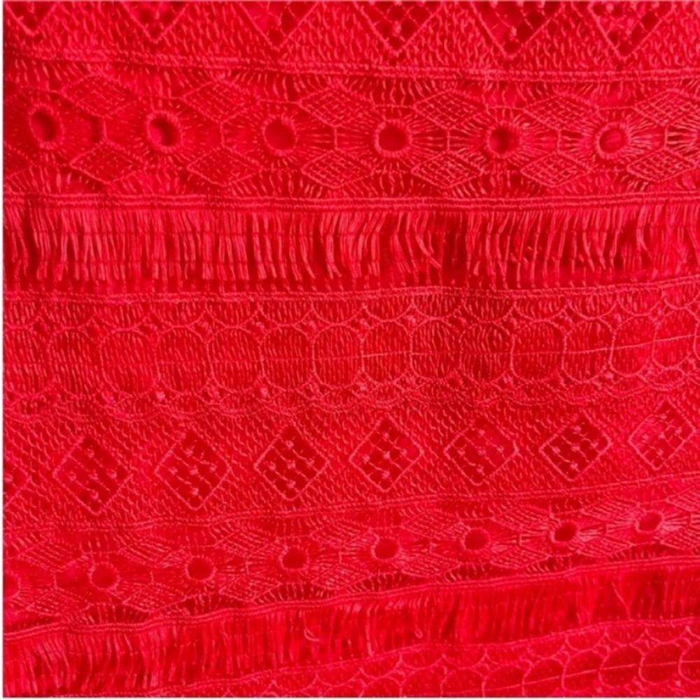 J. Crew Factory mini skirt red fringe lace geometric zipper tiered - Picture 3 of 7